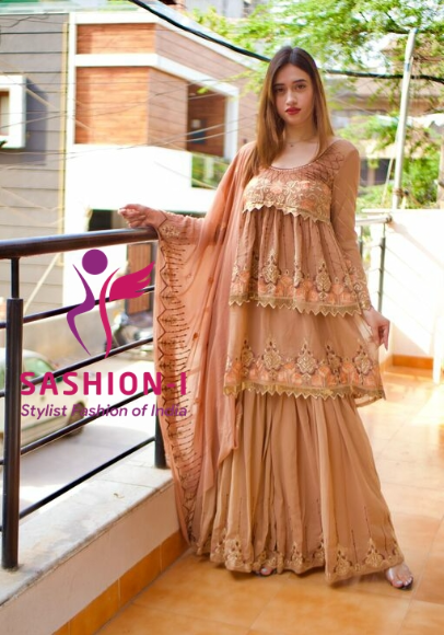 Brown Colour Sharara Salwar Kameez,reyon Silk Sharara Salwar Kameez,bollywood  Style Embroidery Work Sharara Salwar Suit,exclusive Suit - Etsy